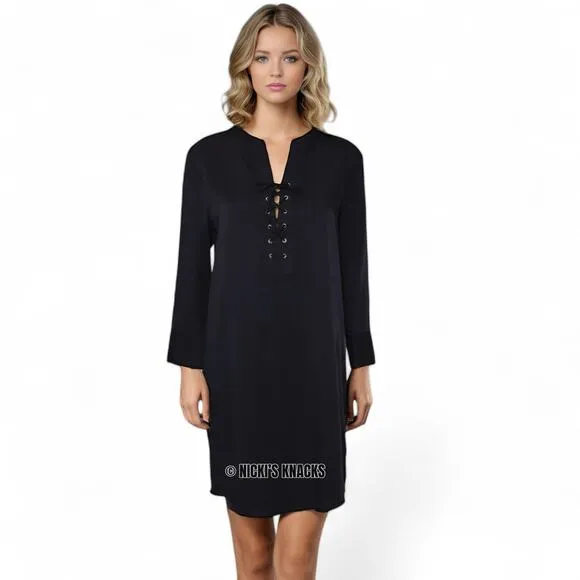 Theory Jullitah R2 Navy Blue Lace Up Tunic Shirtdress Tencel Long Sleeve Size 6