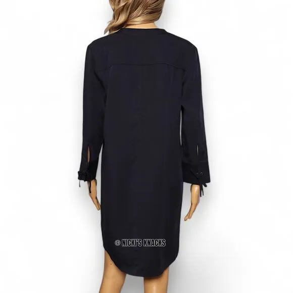 Theory Jullitah R2 Navy Blue Lace Up Tunic Shirtdress Tencel Long Sleeve Size 6