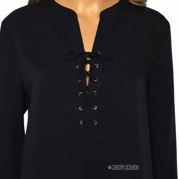 Theory Jullitah R2 Navy Blue Lace Up Tunic Shirtdress Tencel Long Sleeve Size 6
