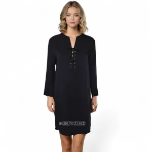 Theory Jullitah R2 Navy Blue Lace Up Tunic Shirtdress Tencel Long Sleeve Size 6