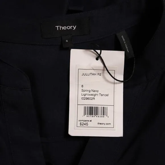 Theory Jullitah R2 Navy Blue Lace Up Tunic Shirtdress Tencel Long Sleeve Size 6