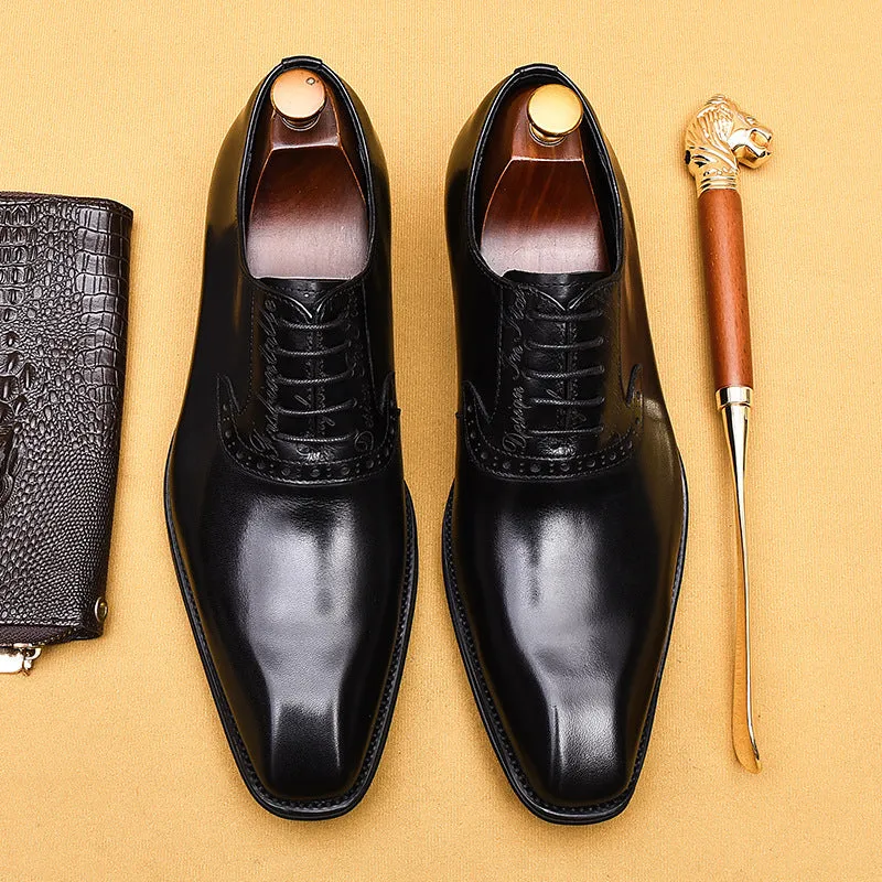 Top Layer Cowhide Men's Leather Shoes Formal Shoes Genuine Cowhide Business British Style Hand-Rub Color Oxford Shoes Pointed Leather Shoes89259