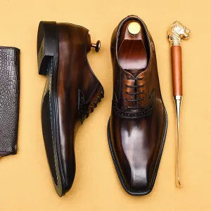 Top Layer Cowhide Men's Leather Shoes Formal Shoes Genuine Cowhide Business British Style Hand-Rub Color Oxford Shoes Pointed Leather Shoes89259