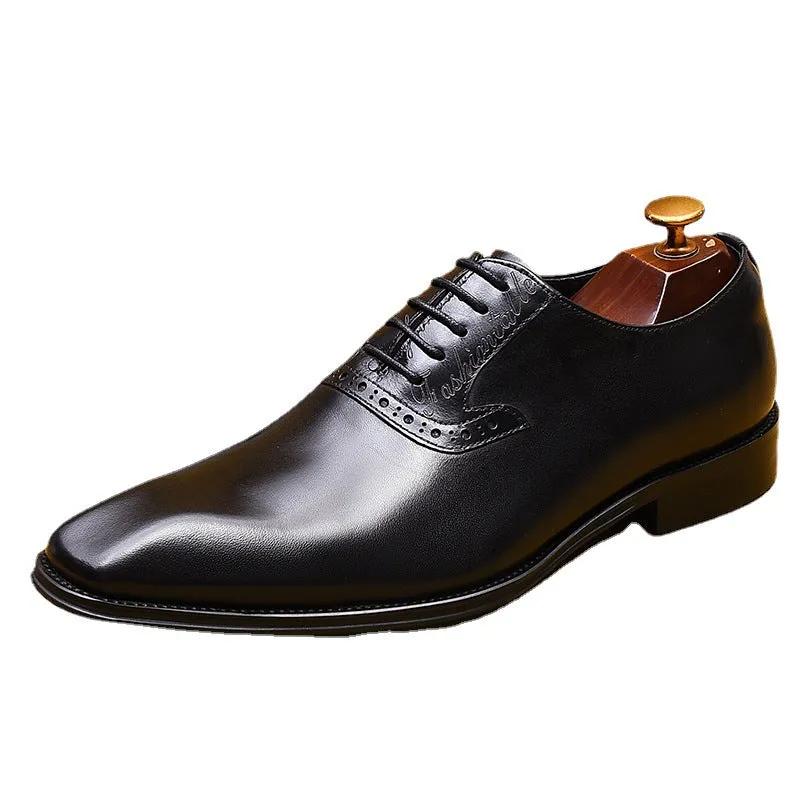 Top Layer Cowhide Men's Leather Shoes Formal Shoes Genuine Cowhide Business British Style Hand-Rub Color Oxford Shoes Pointed Leather Shoes89259