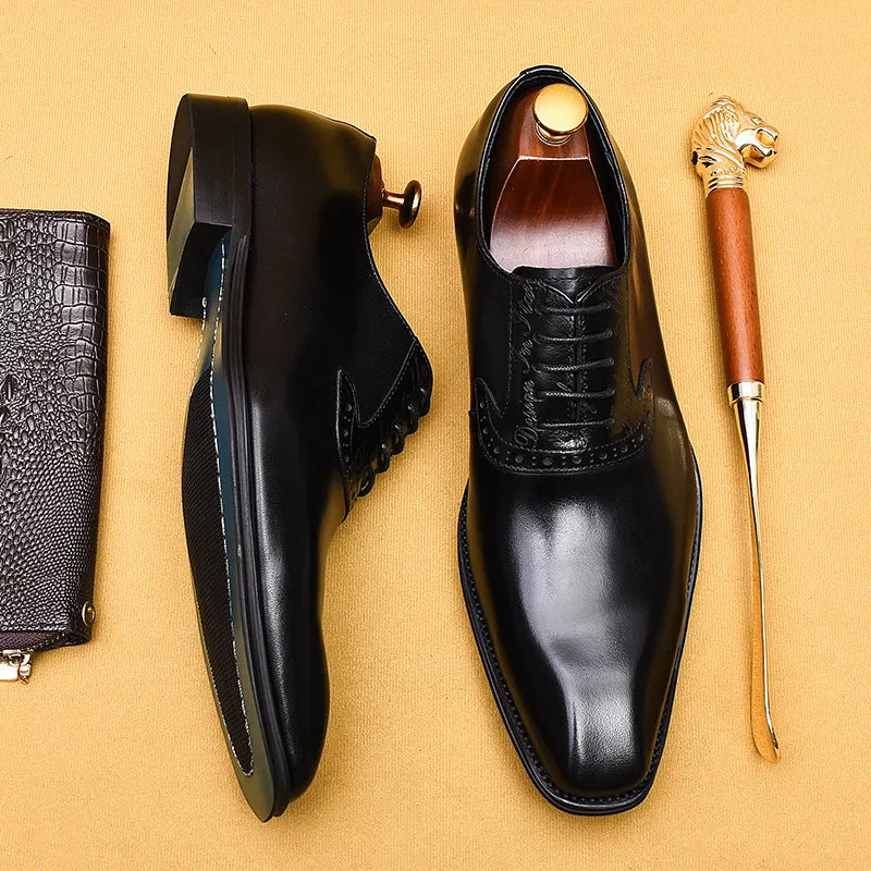 Top Layer Cowhide Men's Leather Shoes Formal Shoes Genuine Cowhide Business British Style Hand-Rub Color Oxford Shoes Pointed Leather Shoes89259