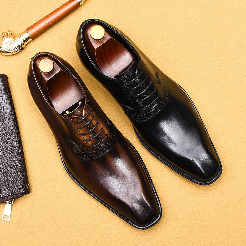 Top Layer Cowhide Men's Leather Shoes Formal Shoes Genuine Cowhide Business British Style Hand-Rub Color Oxford Shoes Pointed Leather Shoes89259