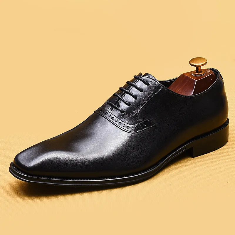 Top Layer Cowhide Men's Leather Shoes Formal Shoes Genuine Cowhide Business British Style Hand-Rub Color Oxford Shoes Pointed Leather Shoes89259
