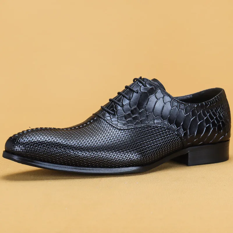 Top Layer Cowhide Men's Leather Shoes Genuine Leather Men's Shoes Top Layer Cowhide Formal Business Leather Shoes Pointed Crocodile Embossed Oxford Shoes68133