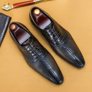 Top Layer Cowhide Men's Leather Shoes Genuine Leather Men's Shoes Top Layer Cowhide Formal Business Leather Shoes Pointed Crocodile Embossed Oxford Shoes68133
