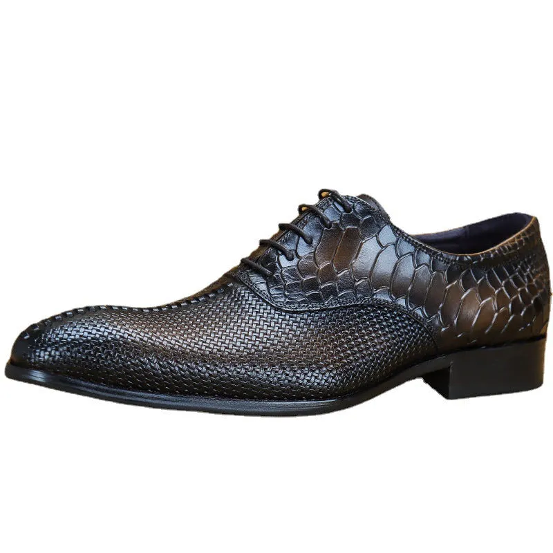 Top Layer Cowhide Men's Leather Shoes Genuine Leather Men's Shoes Top Layer Cowhide Formal Business Leather Shoes Pointed Crocodile Embossed Oxford Shoes68133