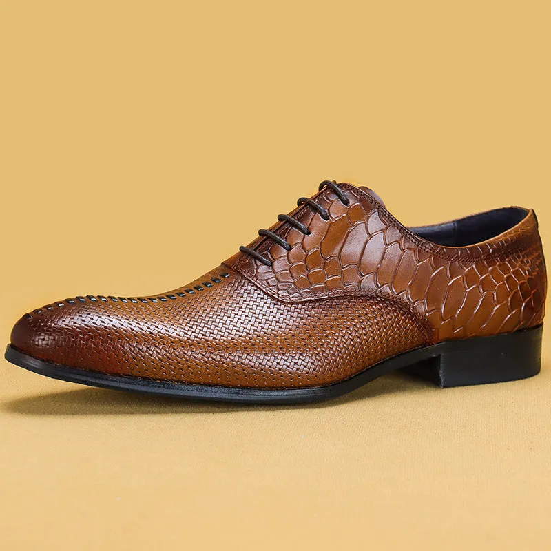 Top Layer Cowhide Men's Leather Shoes Genuine Leather Men's Shoes Top Layer Cowhide Formal Business Leather Shoes Pointed Crocodile Embossed Oxford Shoes68133