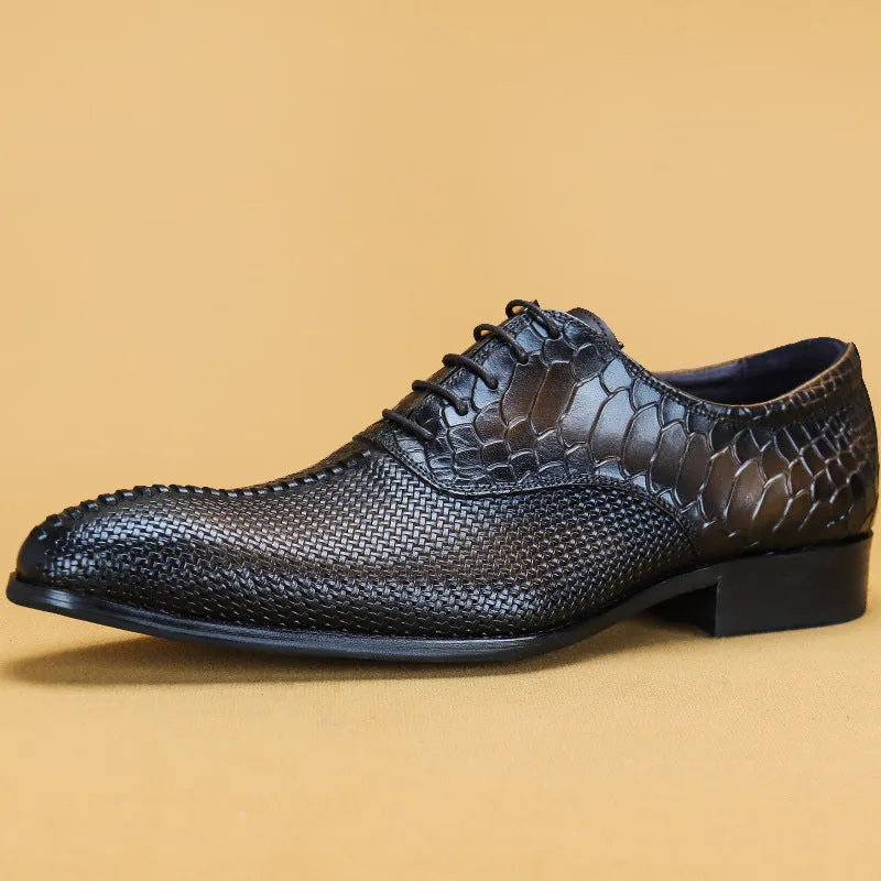 Top Layer Cowhide Men's Leather Shoes Genuine Leather Men's Shoes Top Layer Cowhide Formal Business Leather Shoes Pointed Crocodile Embossed Oxford Shoes68133