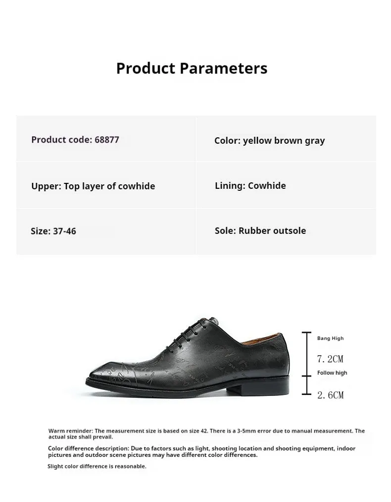 Top Layer Cowhide Men's Leather Shoes Internet Celebrity Formal Leather Shoes Men's Business Genuine Leather Inner Oxford Shoes68877