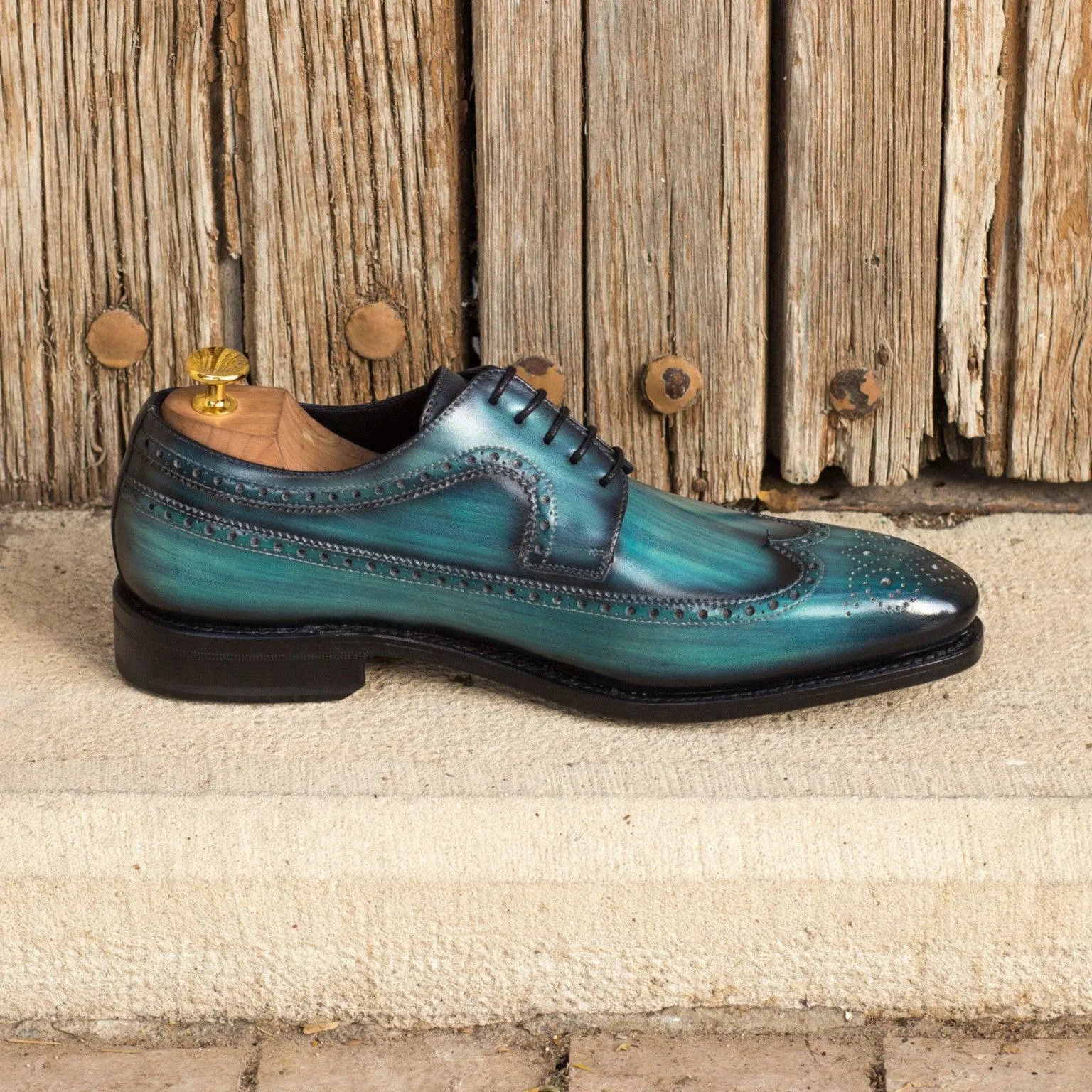 Turquoise Patina Longwing Blucher Shoes
