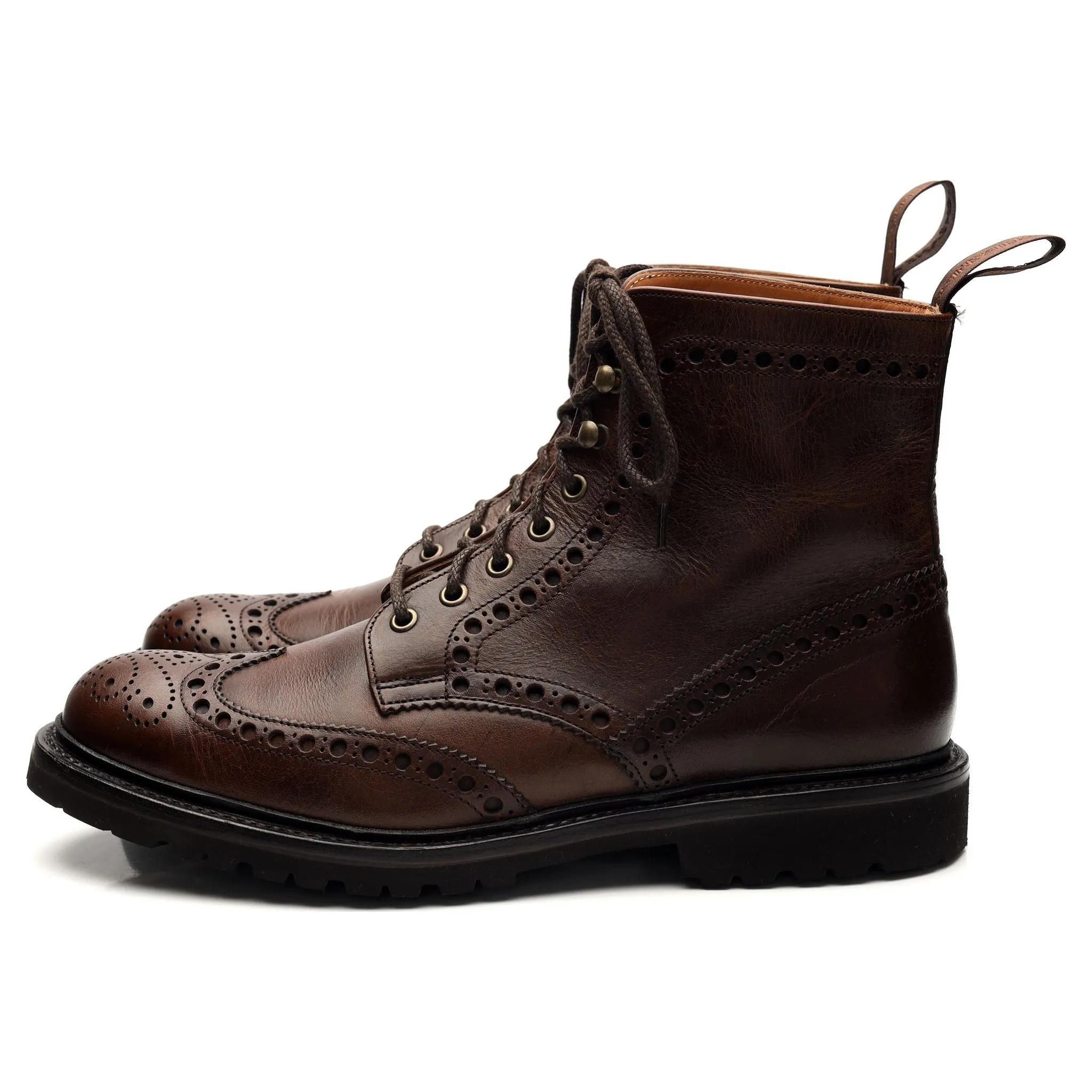 'Tweed Eco' Dark Brown Leather Brogue Boots UK 10 F