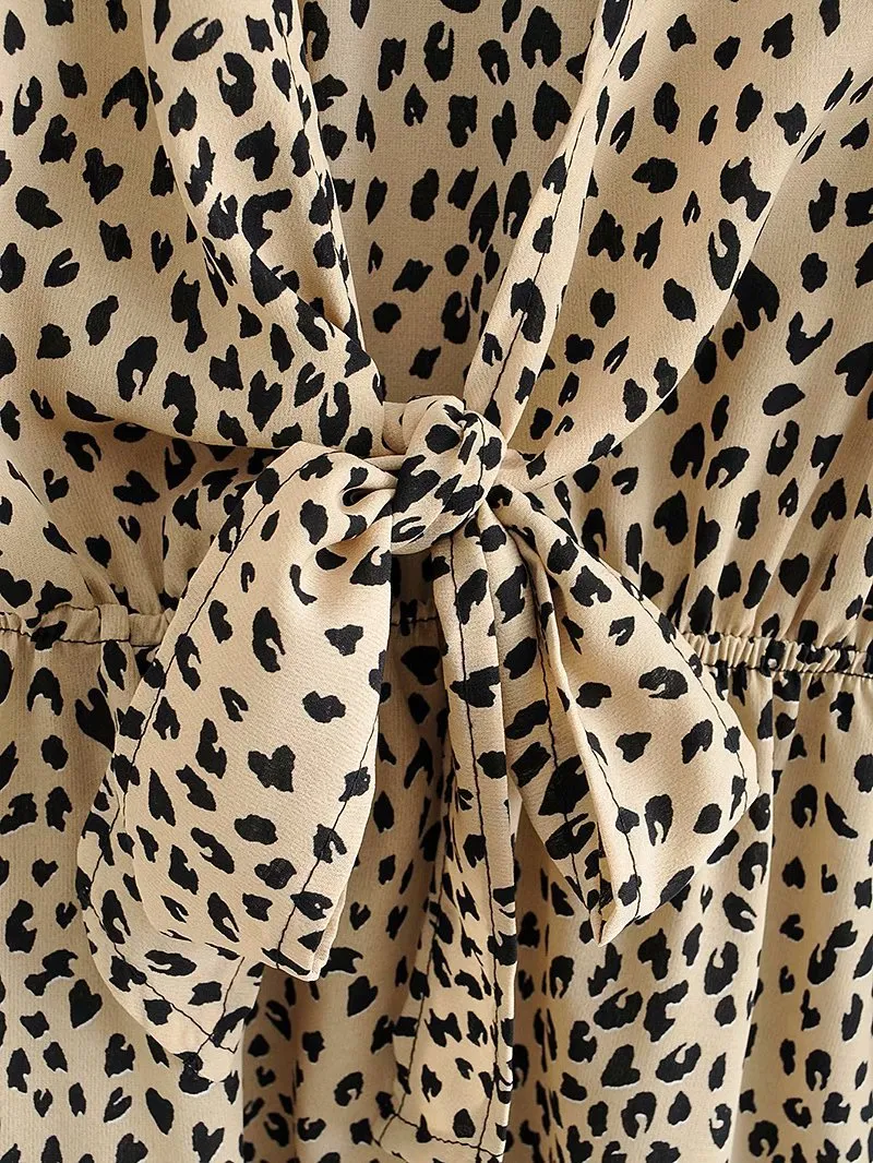 V-neck Lace-up Floral Animal Printed Mini Dresses