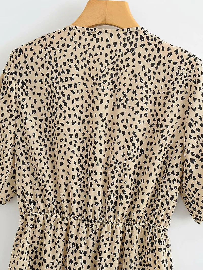 V-neck Lace-up Floral Animal Printed Mini Dresses
