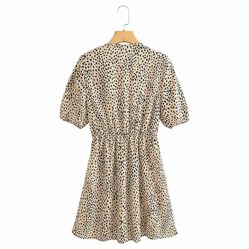 V-neck Lace-up Floral Animal Printed Mini Dresses