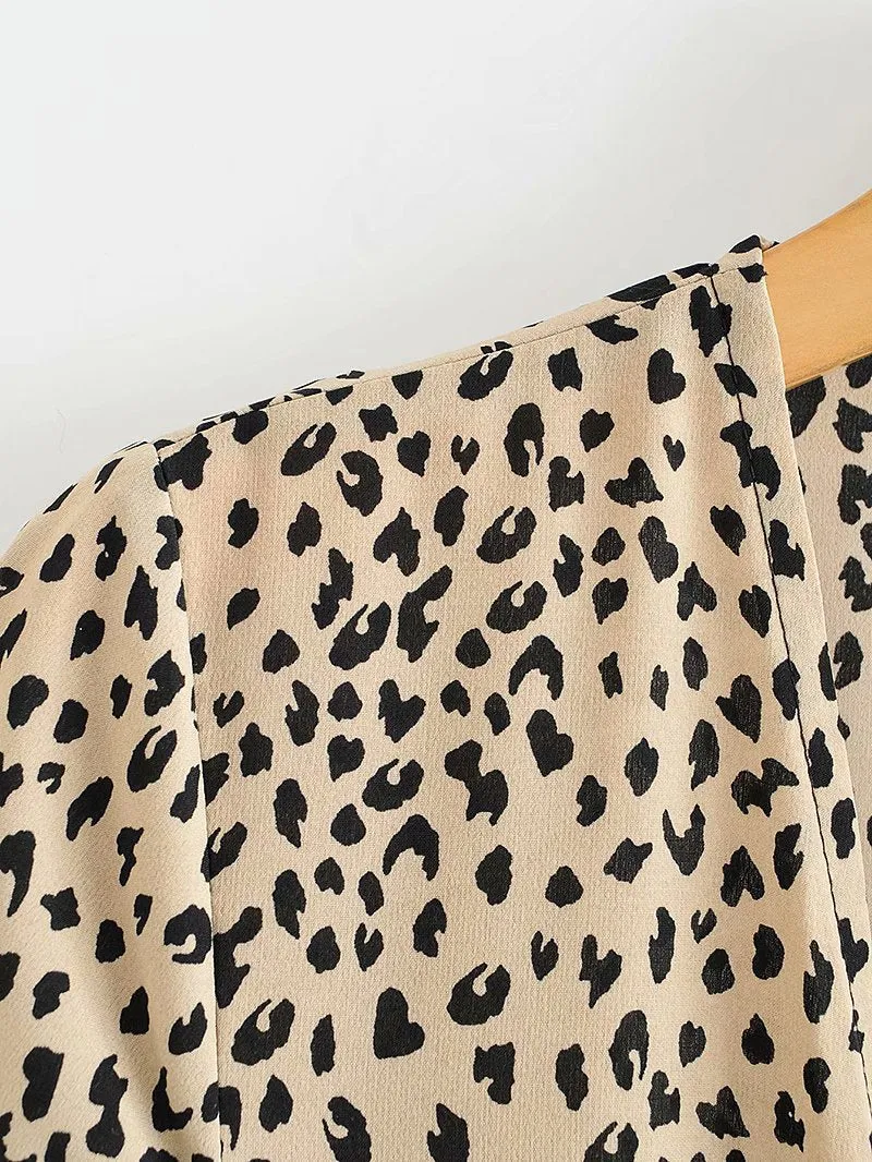 V-neck Lace-up Floral Animal Printed Mini Dresses