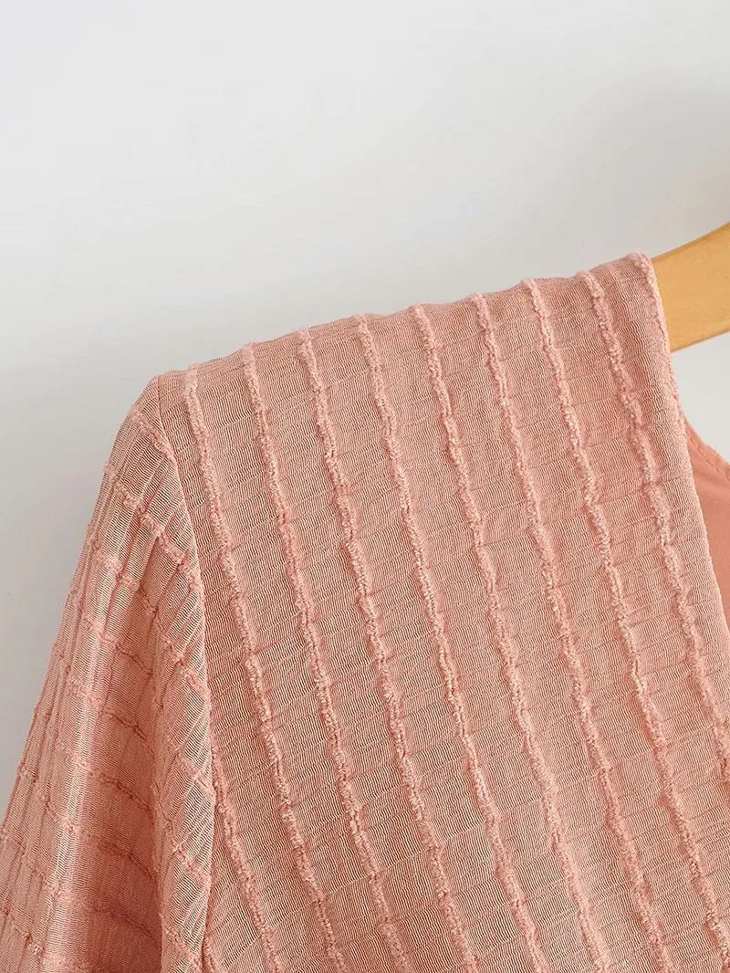 V-neck Lace-up Ruffled Lantern Sleeve Mini Dresses