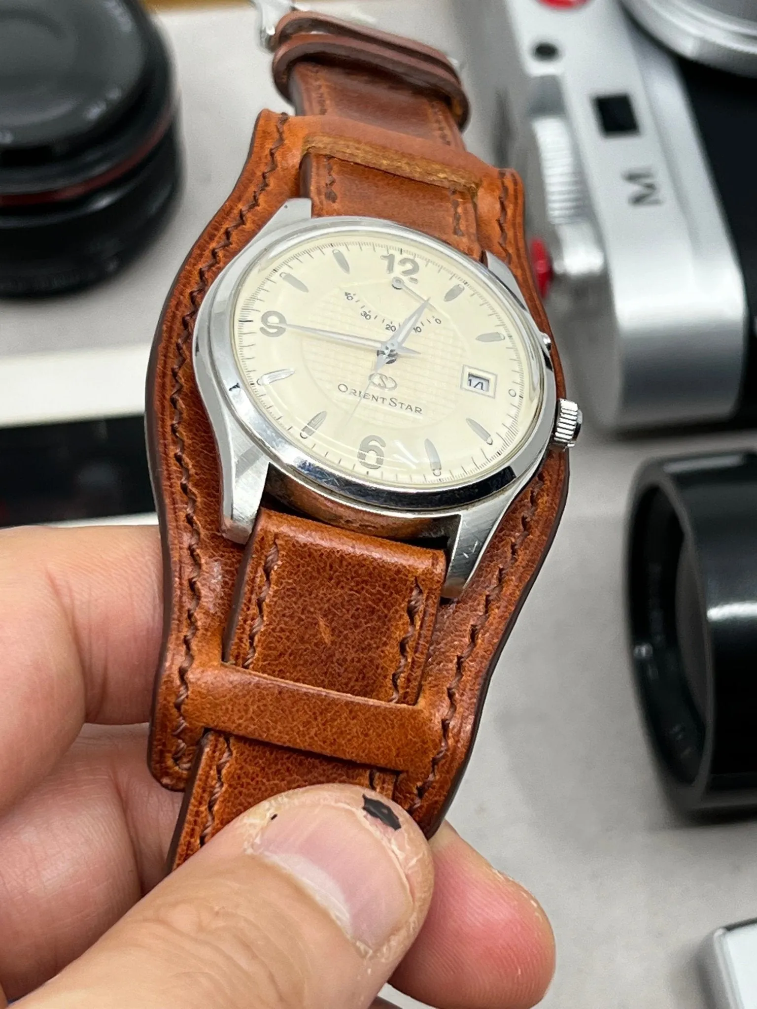 Vintage Brown Leather Watch Strap 19mm 20mm 21mm 22mm with Cuff base, Leather Bund Strap, Handmade Watch Band, Birthday or Anniversary Gift Ideas