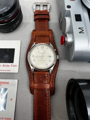 Vintage Brown Leather Watch Strap 19mm 20mm 21mm 22mm with Cuff base, Leather Bund Strap, Handmade Watch Band, Birthday or Anniversary Gift Ideas