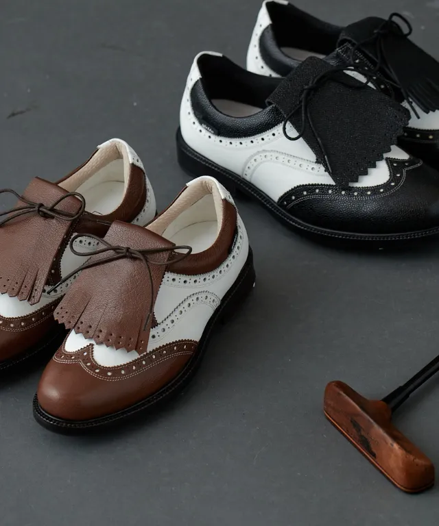 [Warehouse Sale] Giclee Unisex Classy Combi Premium Leather Golf Shoes - Brown/ Men's