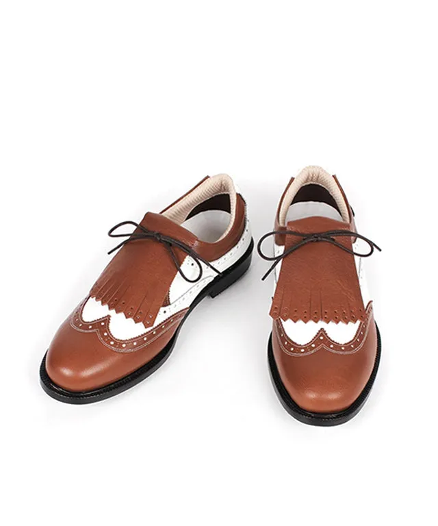 [Warehouse Sale] Giclee Unisex Classy Combi Premium Leather Golf Shoes - Brown/ Men's
