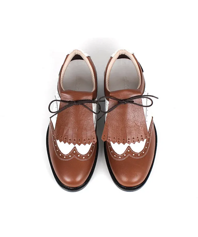 [Warehouse Sale] Giclee Unisex Classy Combi Premium Leather Golf Shoes - Brown/ Men's