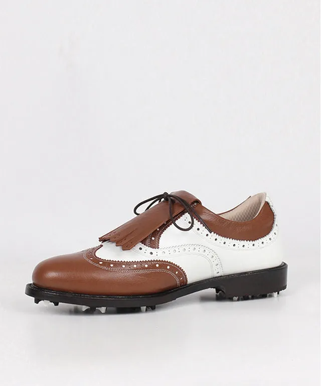 [Warehouse Sale] Giclee Unisex Classy Combi Premium Leather Golf Shoes - Brown/ Men's
