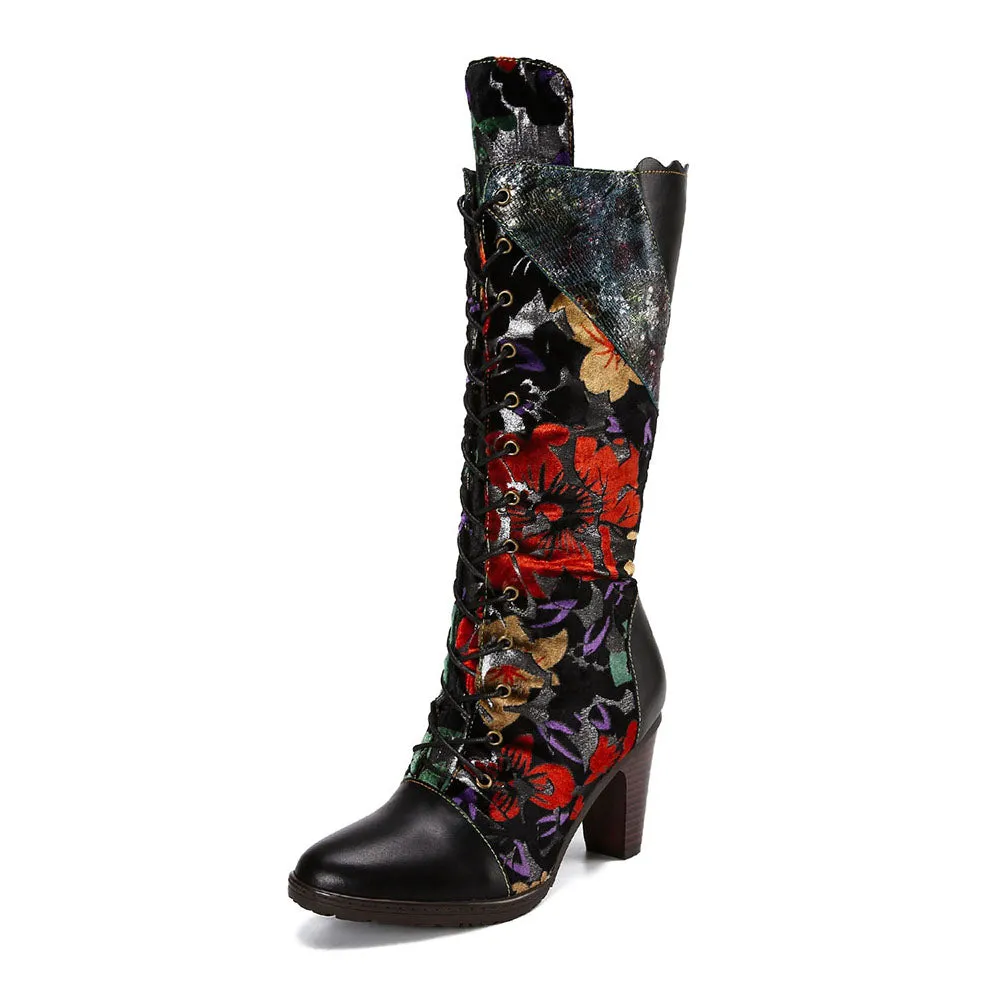 Warm Embossed Real Leather Dragonfly Boots