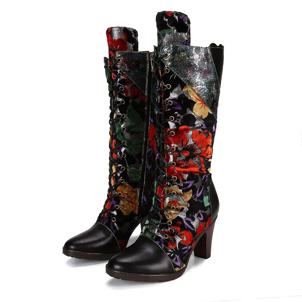 Warm Embossed Real Leather Dragonfly Boots