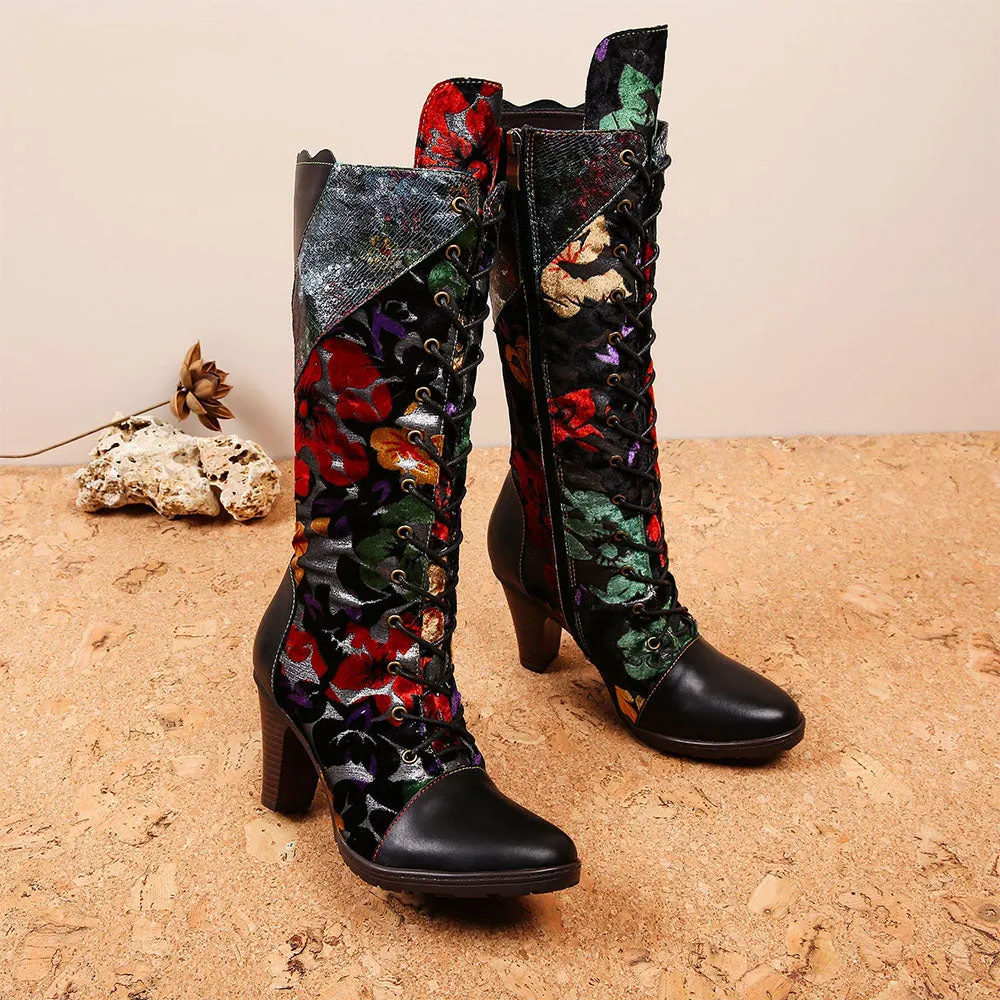 Warm Embossed Real Leather Dragonfly Boots