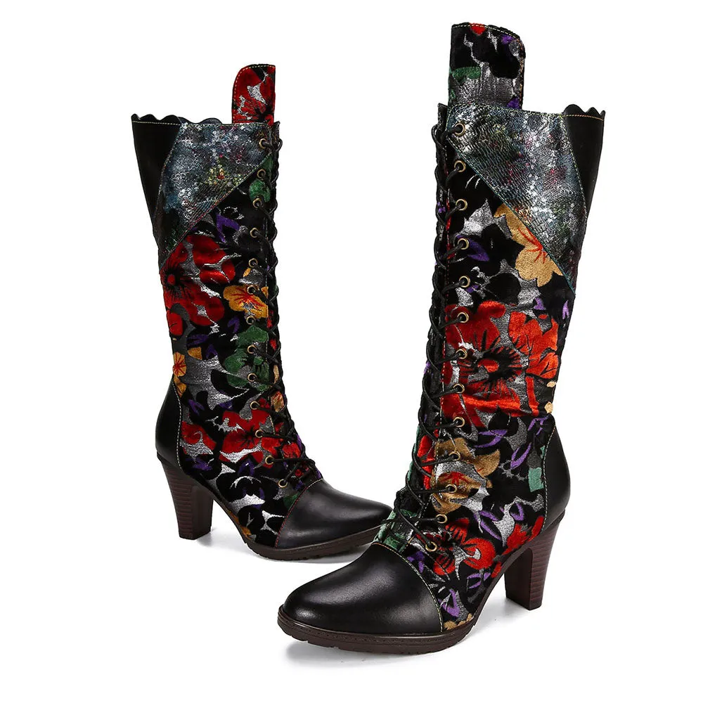Warm Embossed Real Leather Dragonfly Boots