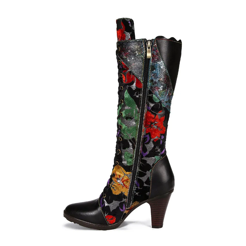 Warm Embossed Real Leather Dragonfly Boots