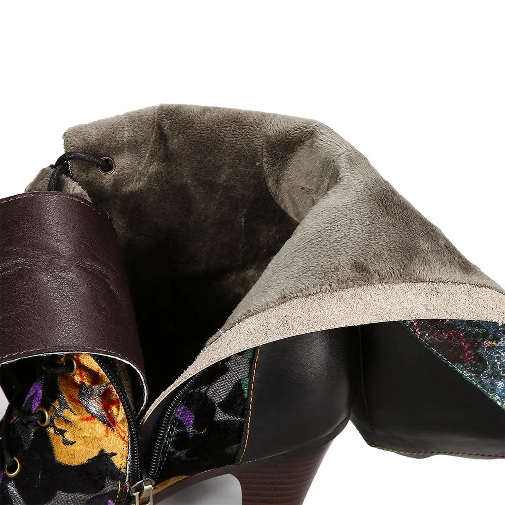 Warm Embossed Real Leather Dragonfly Boots