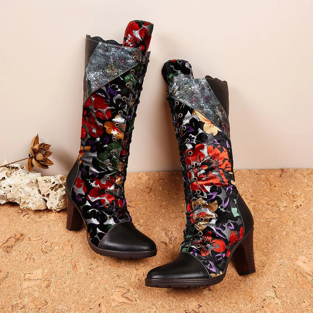 Warm Embossed Real Leather Dragonfly Boots