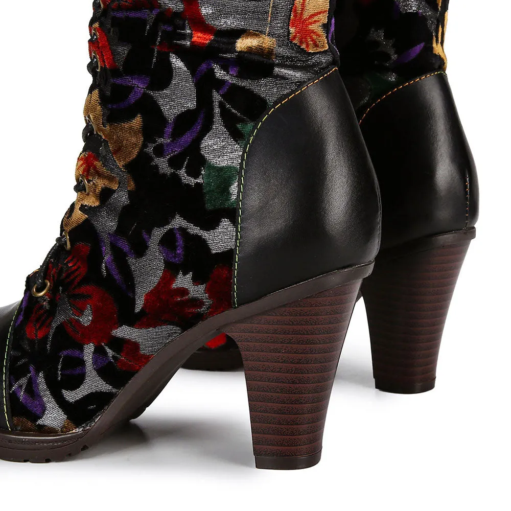 Warm Embossed Real Leather Dragonfly Boots