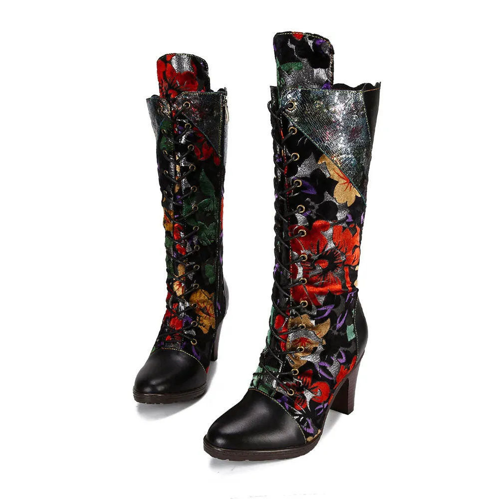 Warm Embossed Real Leather Dragonfly Boots