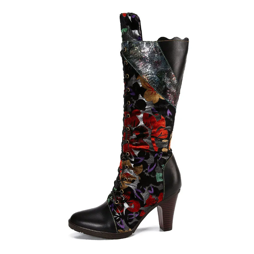 Warm Embossed Real Leather Dragonfly Boots