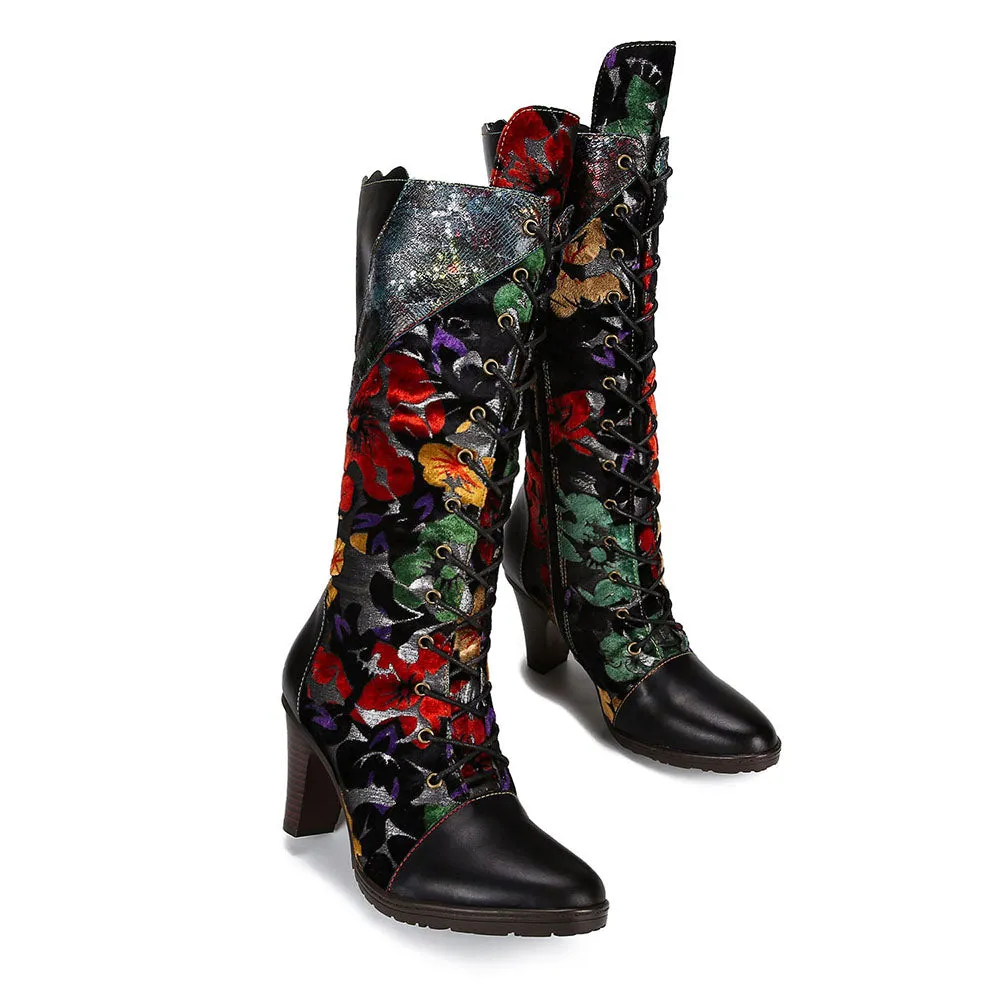Warm Embossed Real Leather Dragonfly Boots