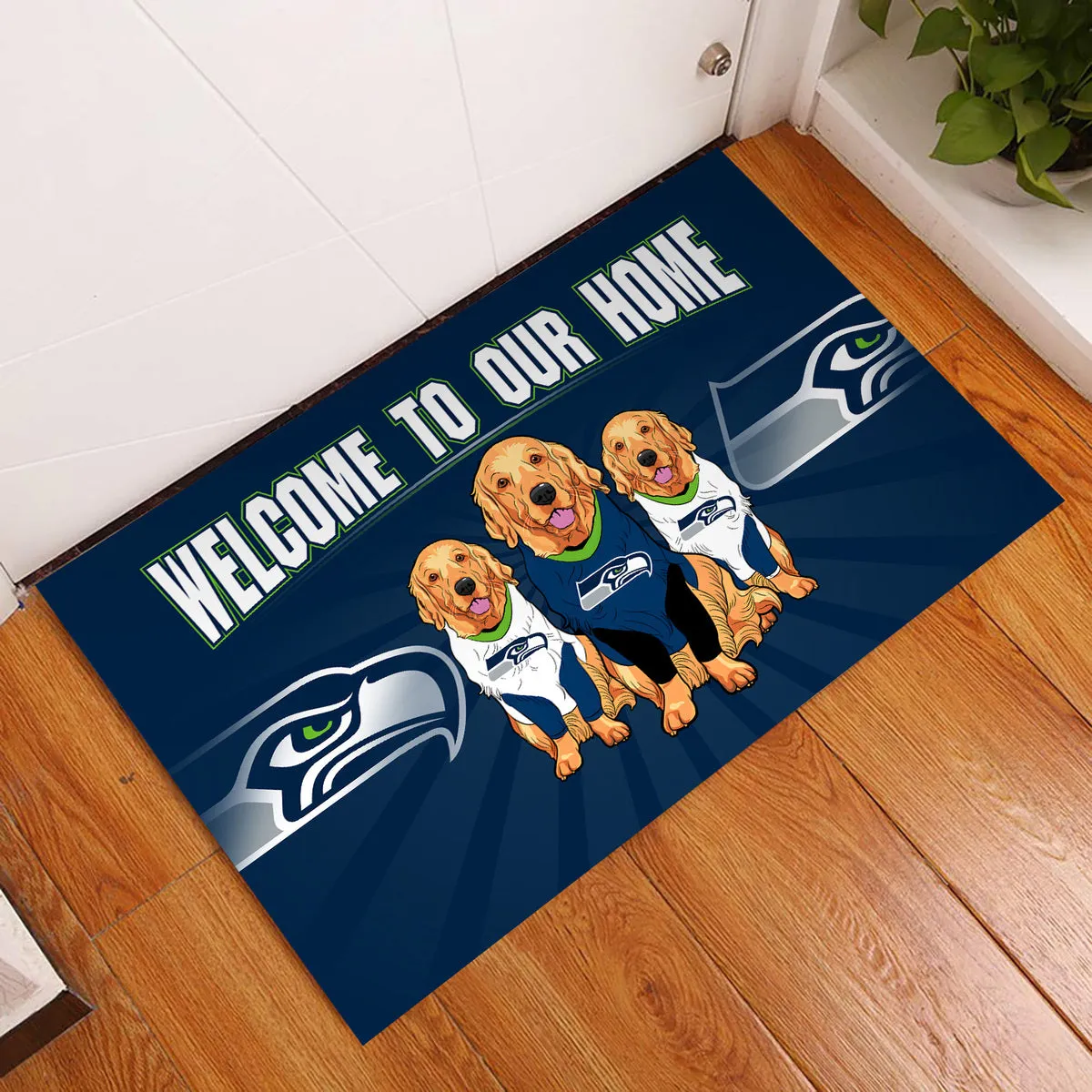 Welcome Our Home - Seattle SH, Golden Retriever - Anti Slip Indoor Doormat