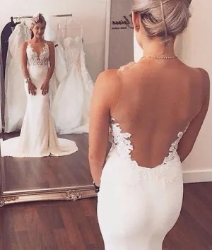 White lace mermaid long prom dress, white lace evening dress