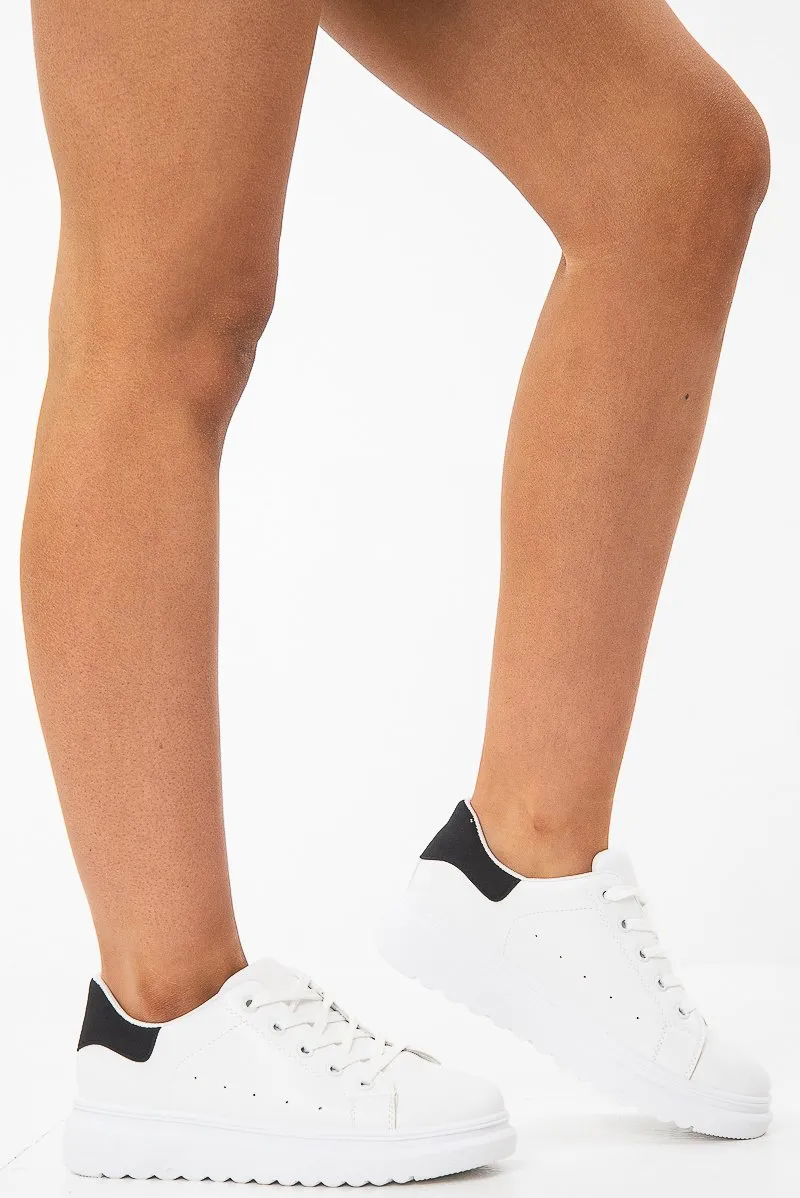 White/Black Cleated Lace Up Trainers - Halia