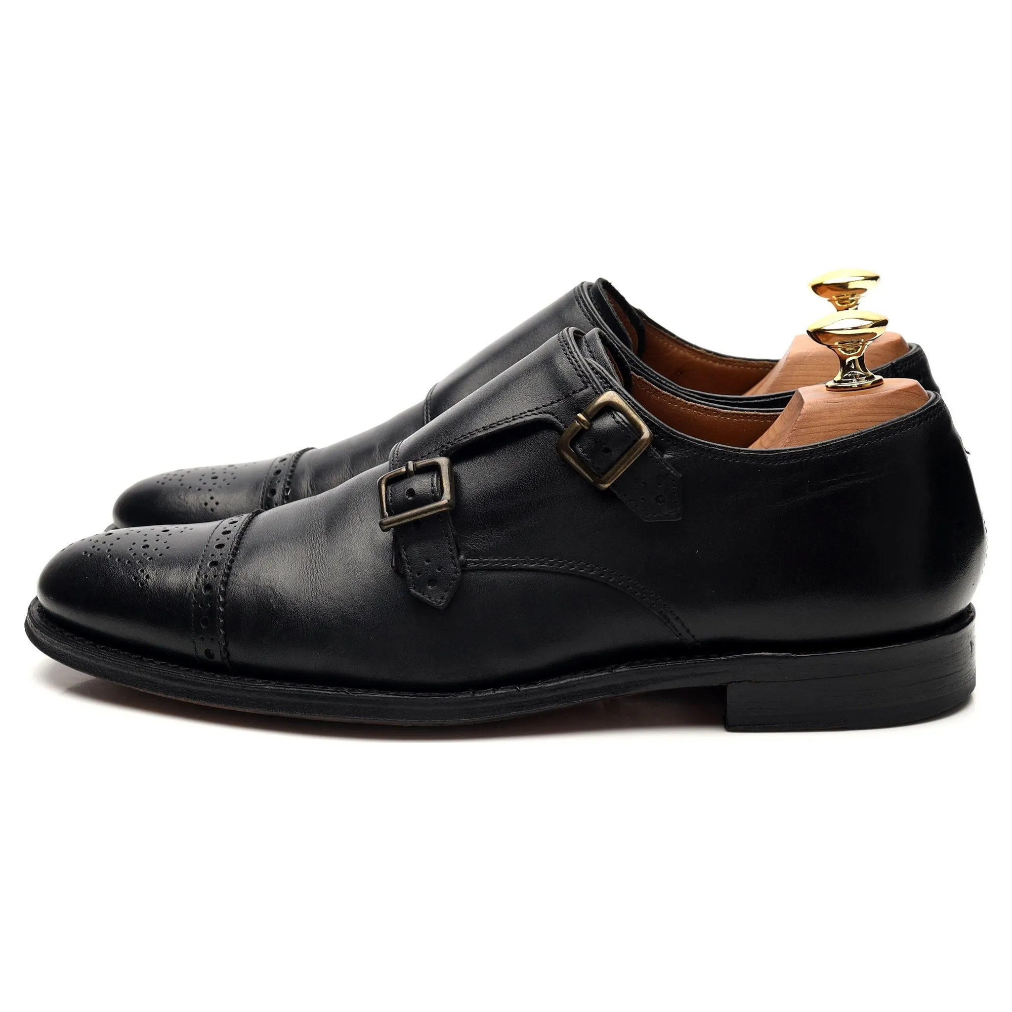 Women's 'Mabel' Black Leather Double Monk Strap UK 6