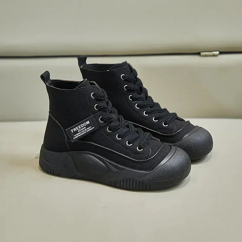 Women's Round Toe Leather Lace Up Sneakers