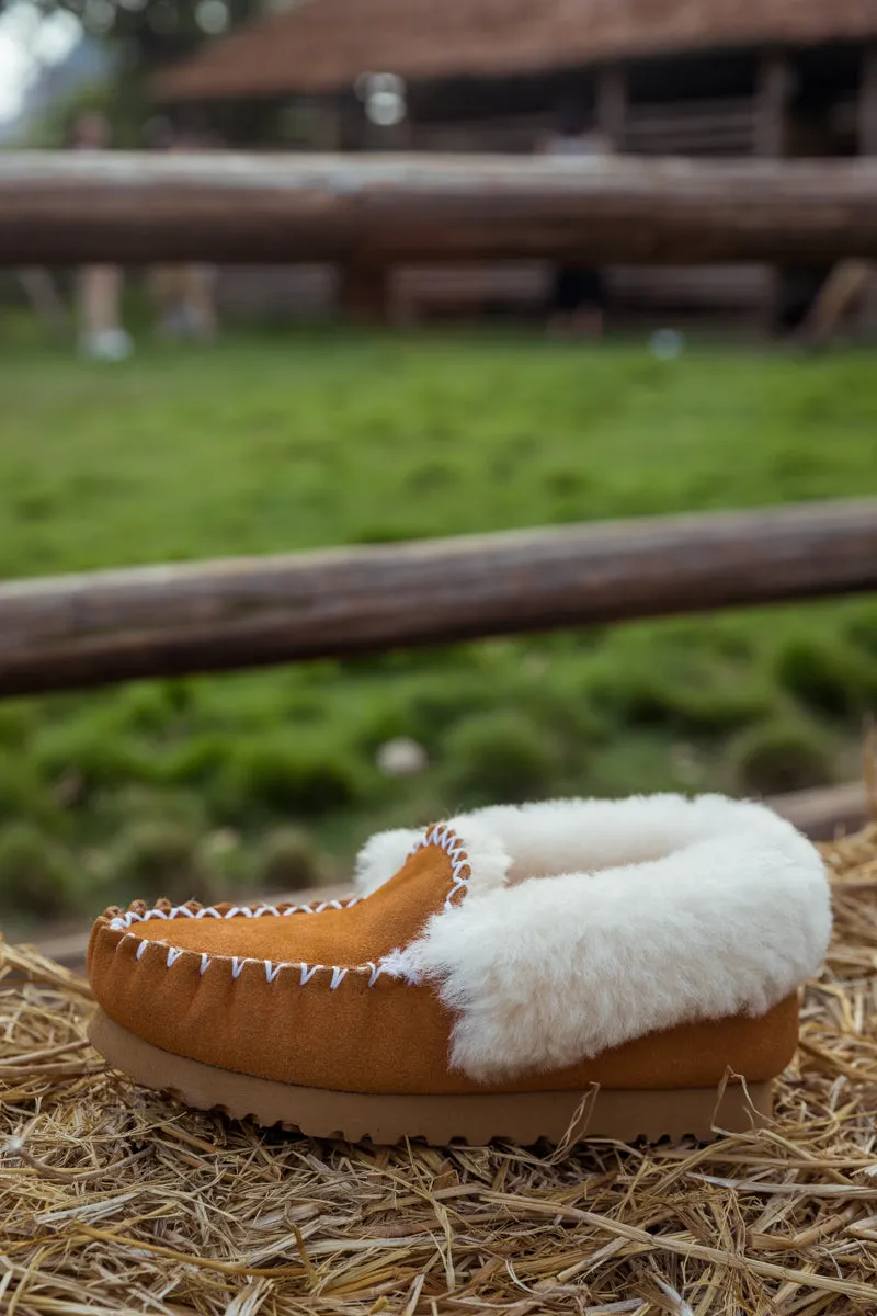 Wool Lined Suede Tasman Slipper Moccasin - Chestnut